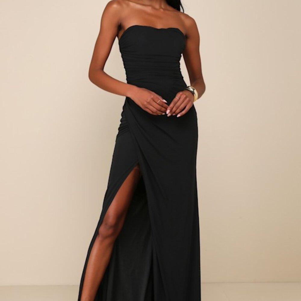 Lulus Epitome Of Allure Black Mesh Strapless Ruched Maxi Dress - Size XL